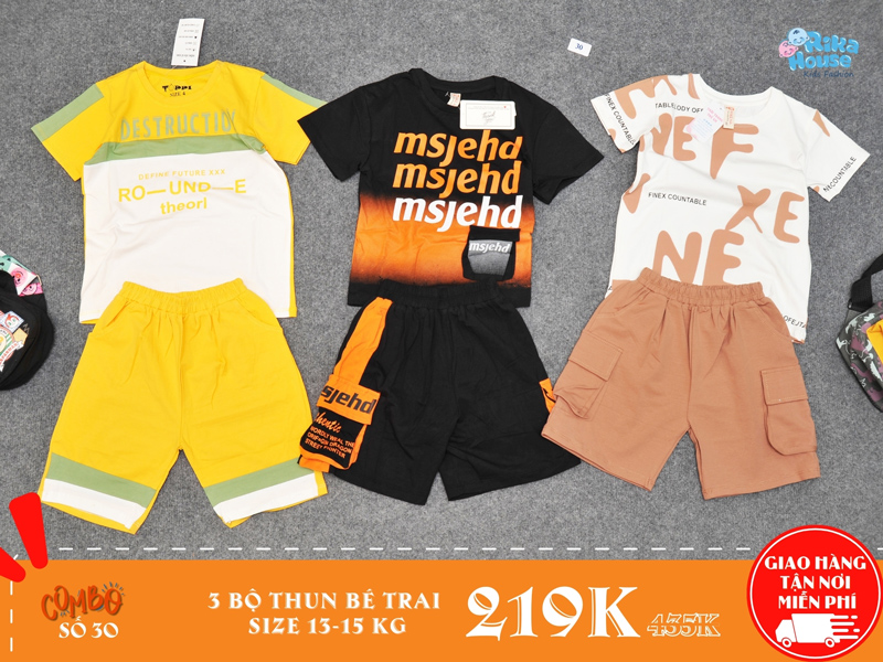 Combo 3 bộ đồ thun bé trai size 4