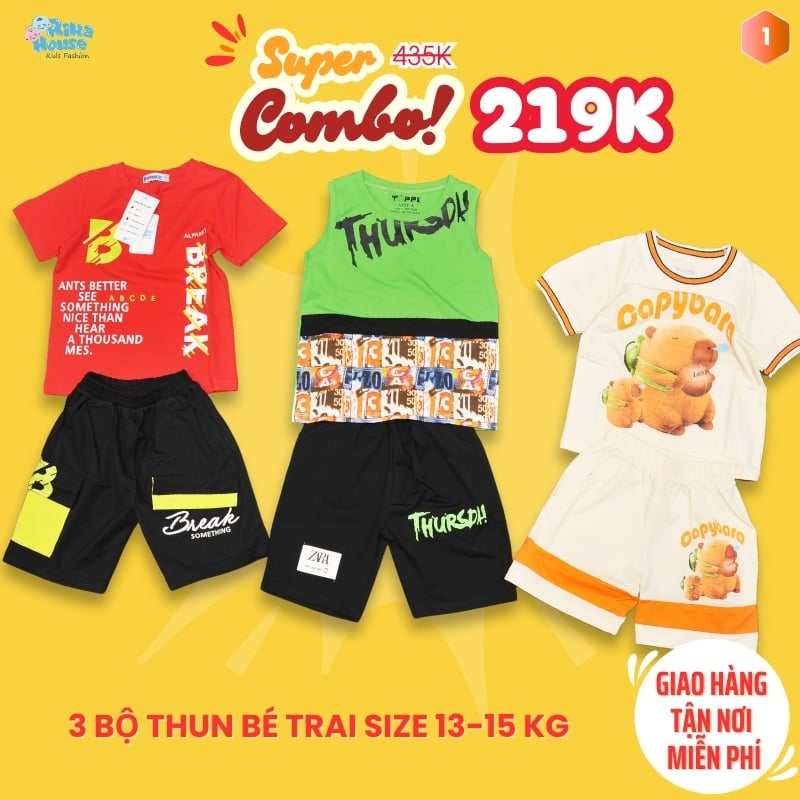Combo 3 bộ đồ thun bé trai size 4