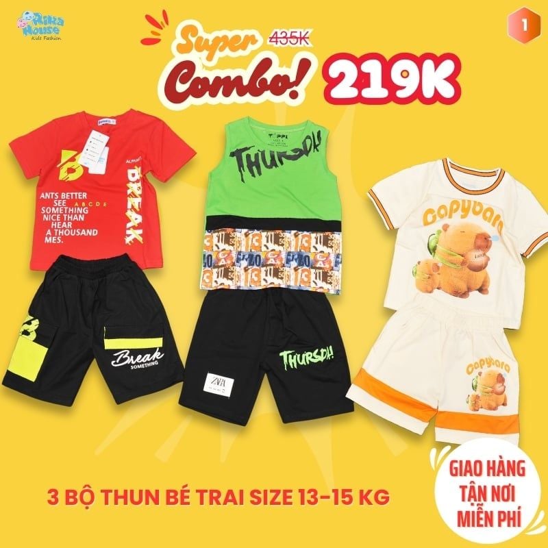 Combo 3 bộ đồ thun bé trai size 4