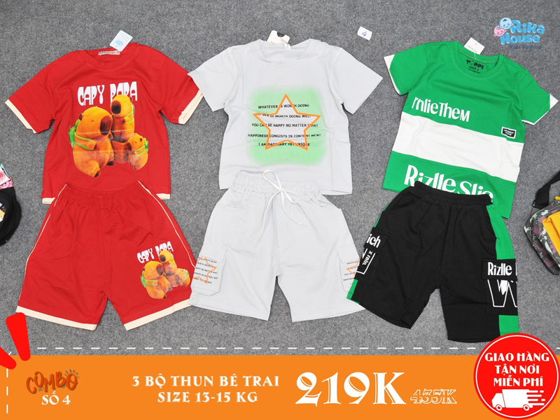 Combo 3 bộ đồ thun bé trai size 4