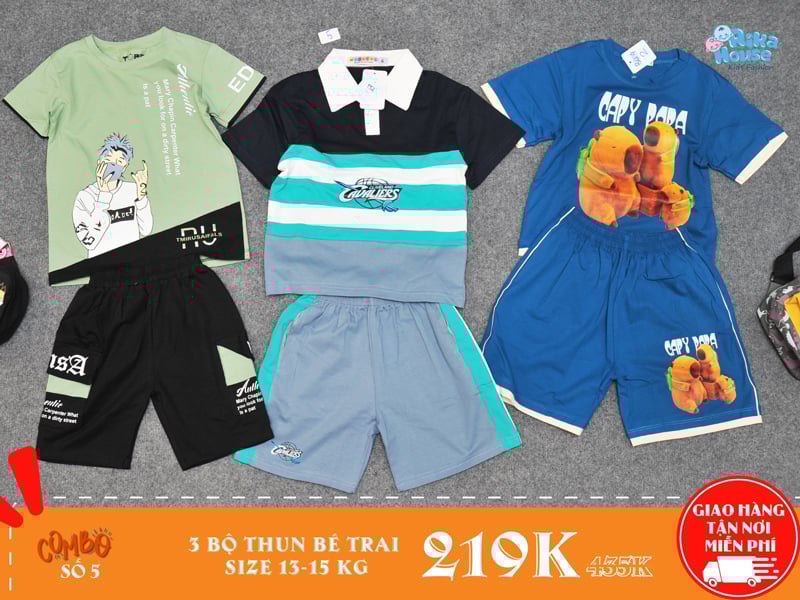 Combo 3 bộ đồ thun bé trai size 4