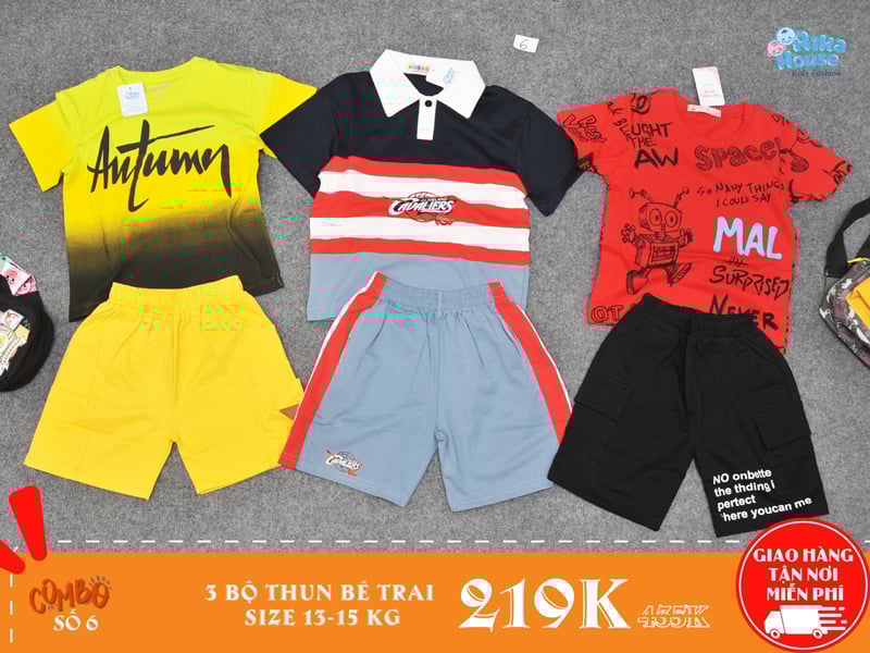 Combo 3 bộ đồ thun bé trai size 4