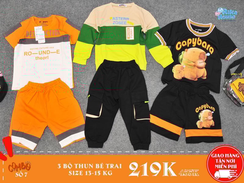 Combo 3 bộ đồ thun bé trai size 4