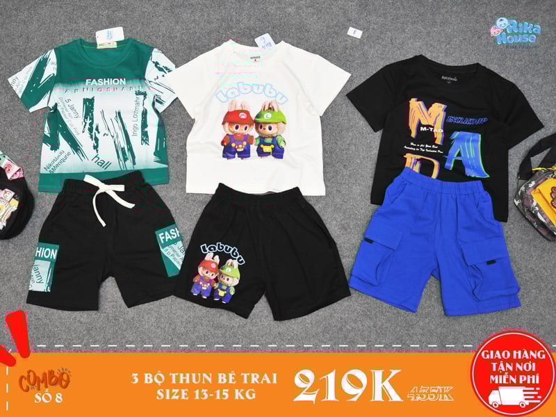 Combo 3 bộ đồ thun bé trai size 4