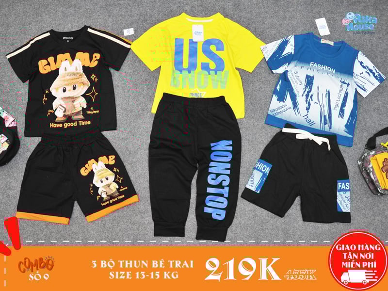 Combo 3 bộ đồ thun bé trai size 4