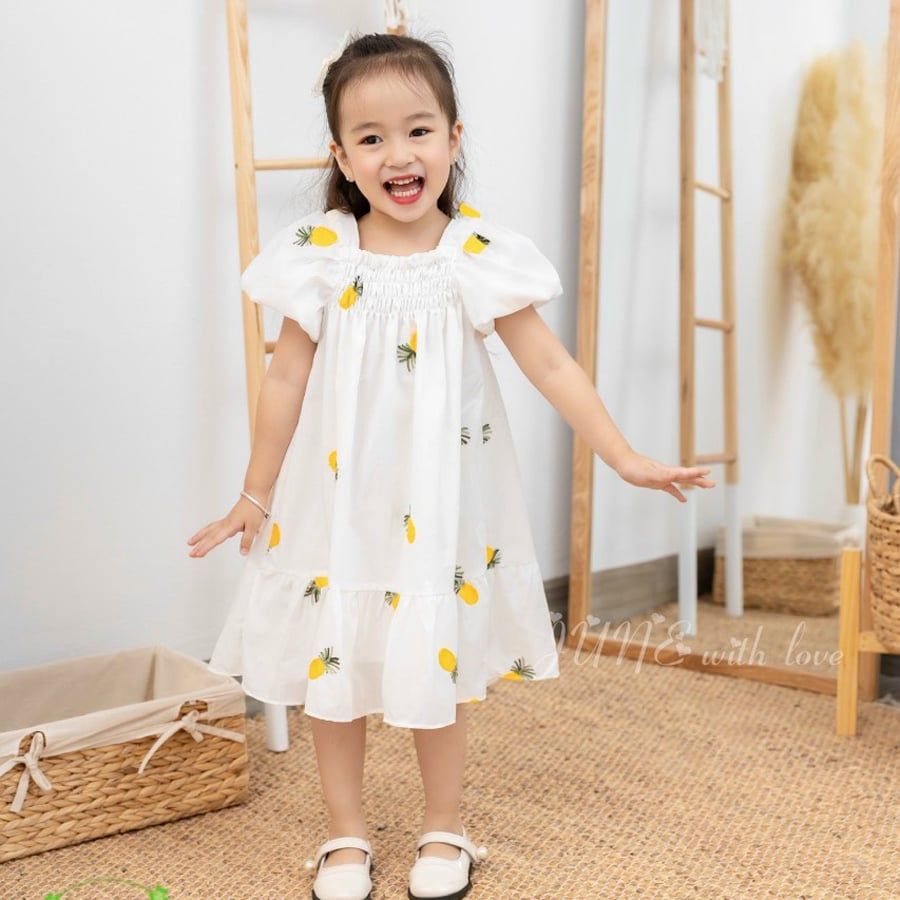 Đầm bé gái chun trái cây