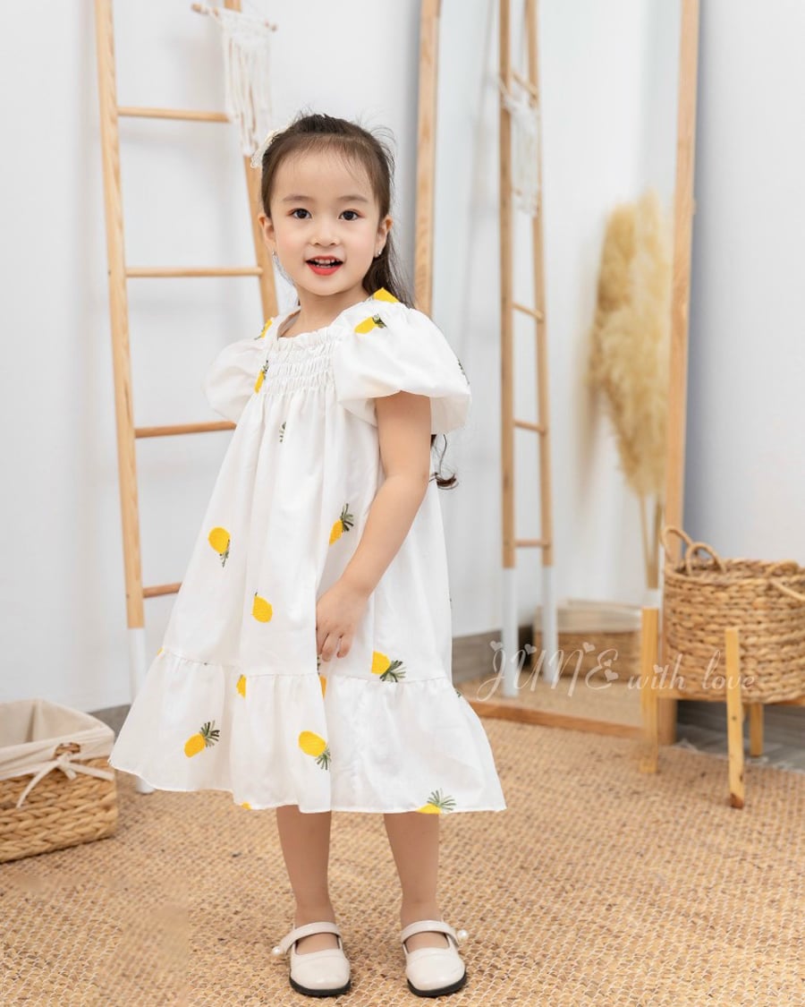 Đầm bé gái chun trái cây
