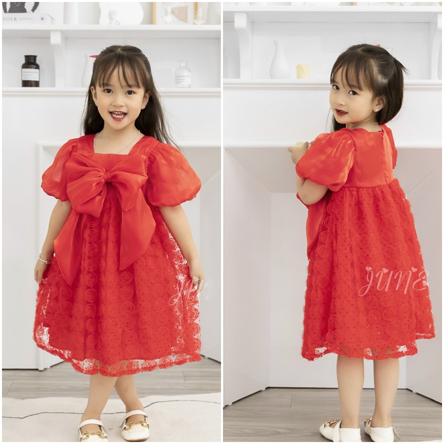 Đầm hoa hồng phối nơ