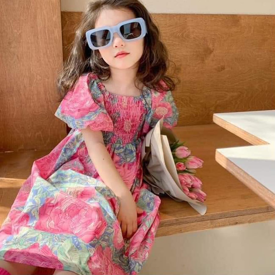 Đầm hoa hồng smock