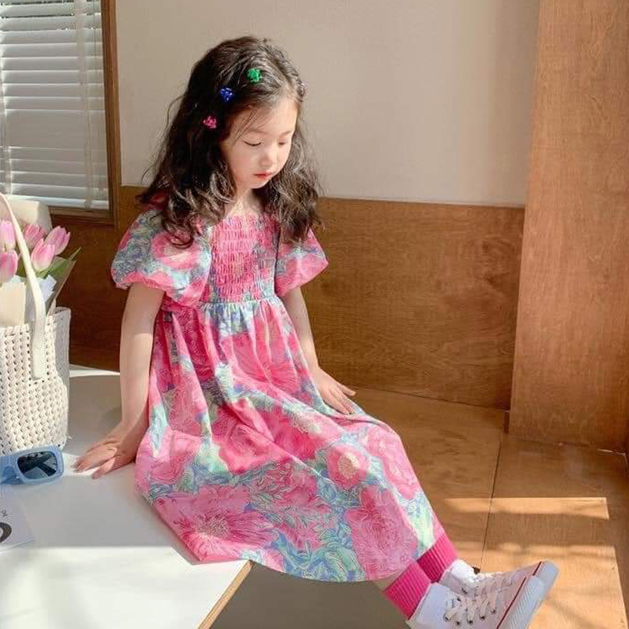 Đầm hoa hồng smock