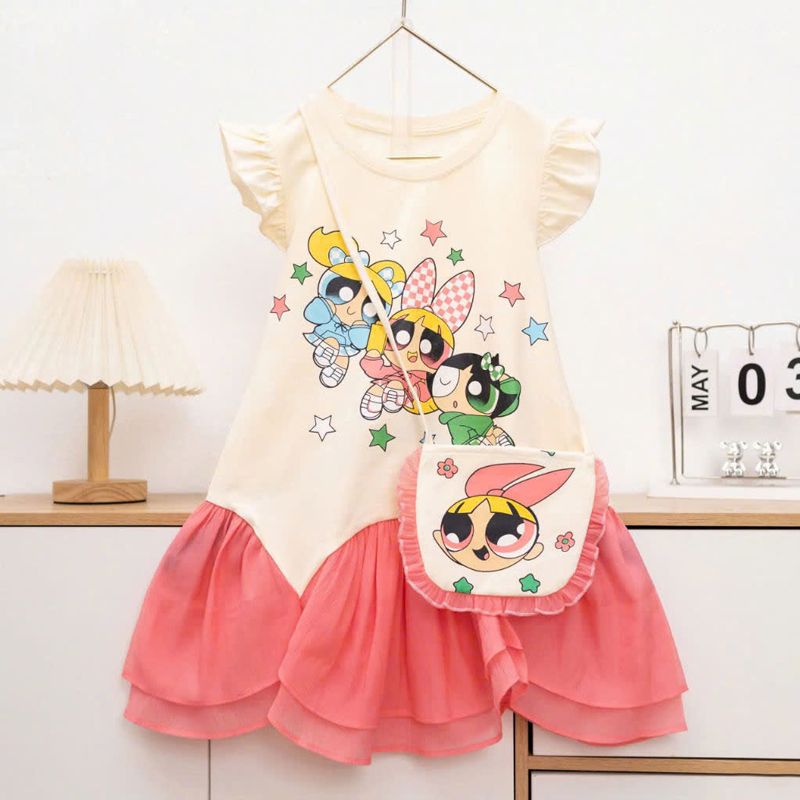 Đầm bé gái Powerpuff Girls túi