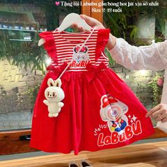 Đầm bé gái nơ Labubu kèm gấu