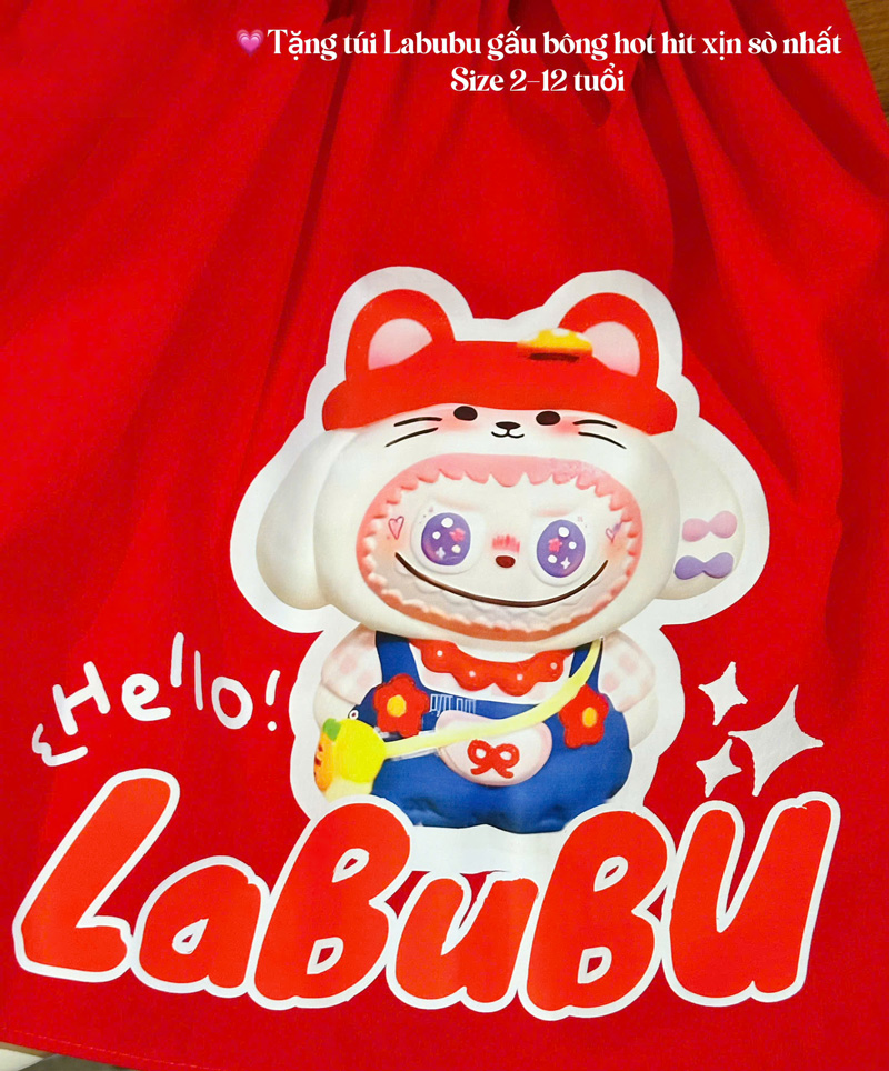 Đầm bé gái nơ Labubu kèm gấu