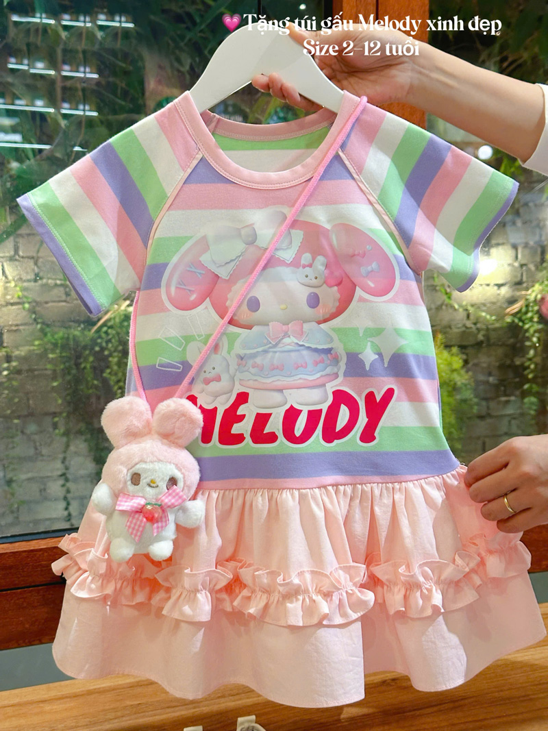 Đầm bé gái sắc màu Melody kèm gấu