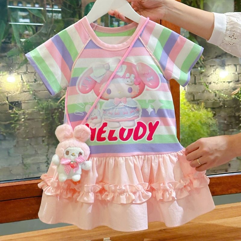 Đầm bé gái sắc màu Melody kèm gấu