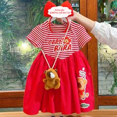 Đầm bé gái sọc Capybara kèm gấu