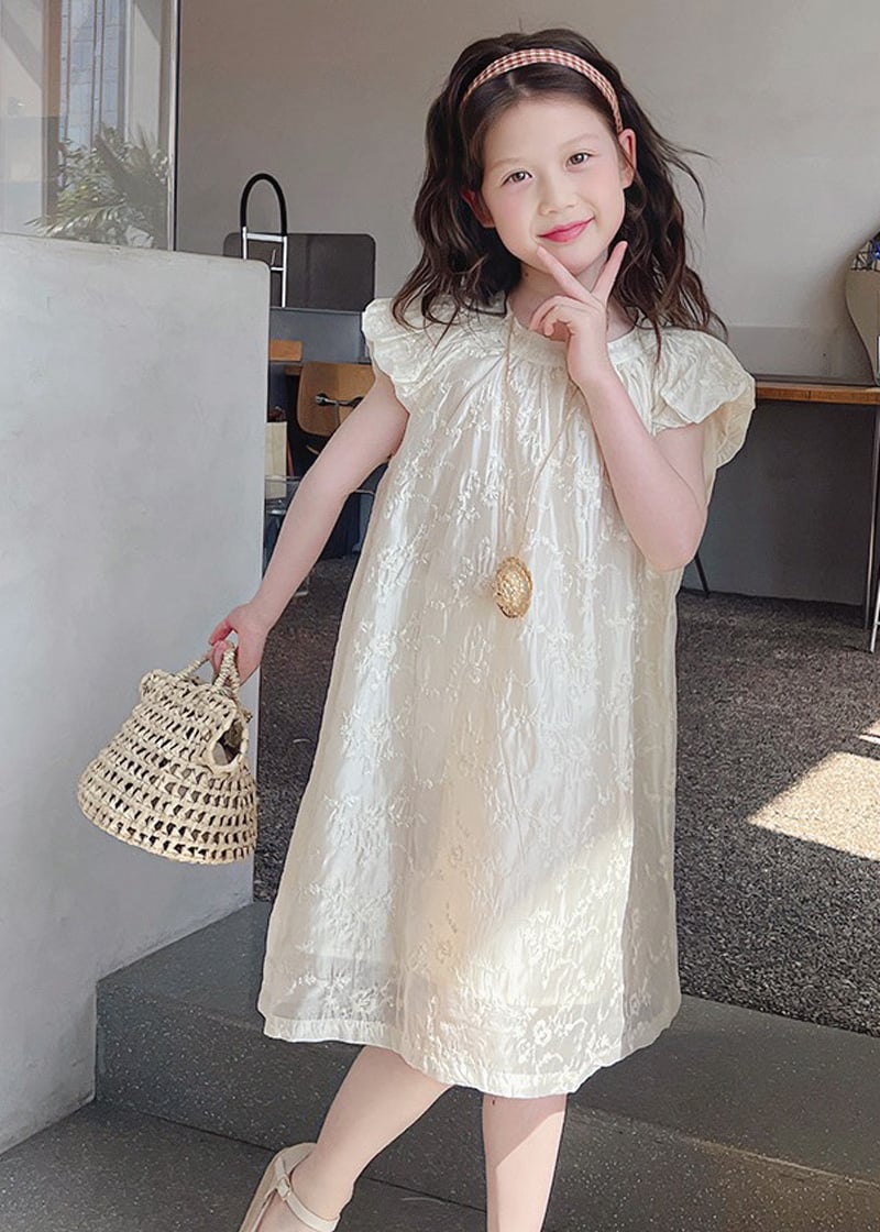 Đầm bé gái thêu hoa tay bồng