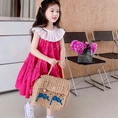 Đầm hồng tiểu thư cổ trắng