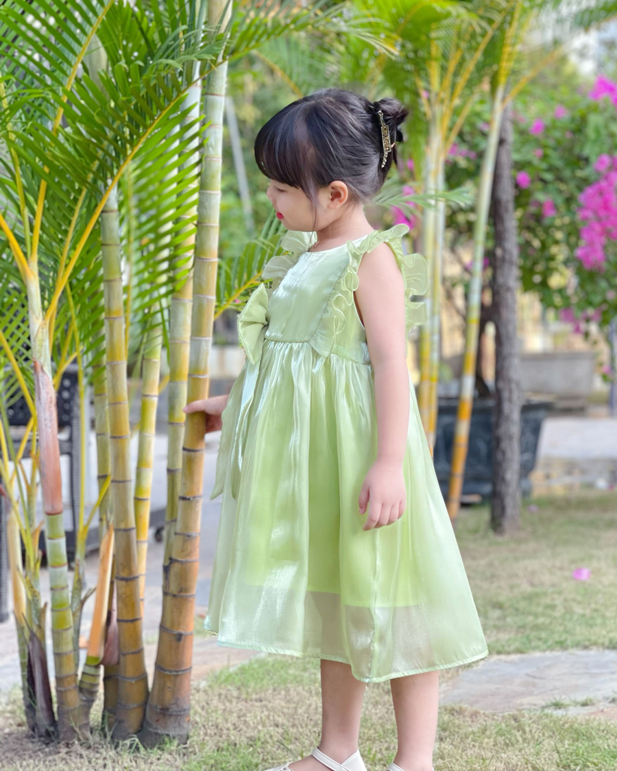 Đầm tơ óng nơ eo