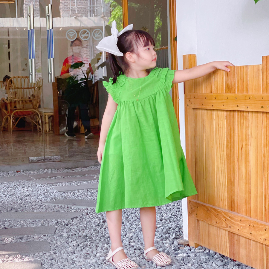 Đầm bé gái xếp li vai