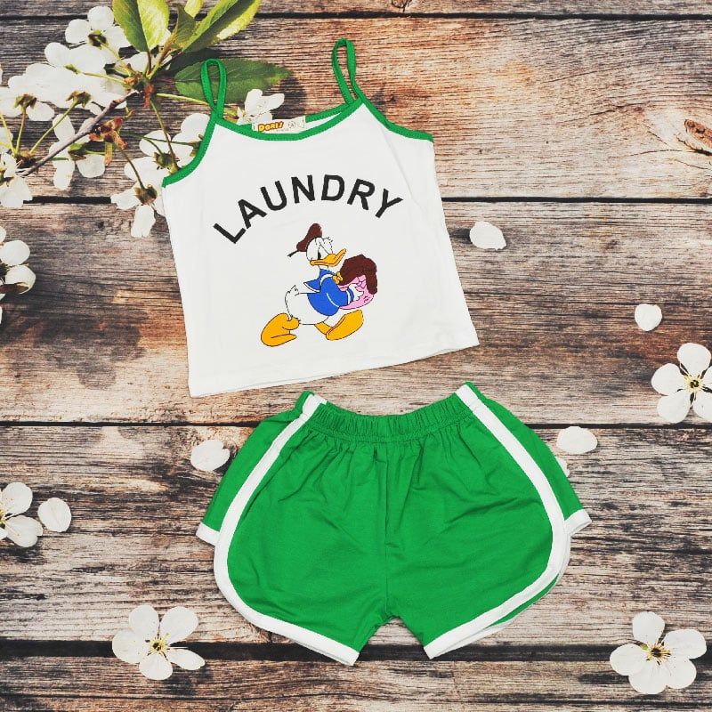 Bộ thun 2 dây vịt Donald cho bé gái