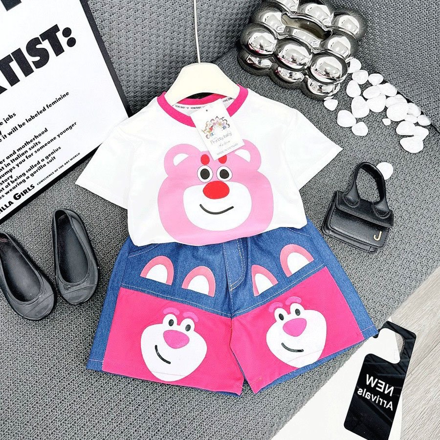 Bộ short jean hình gấu