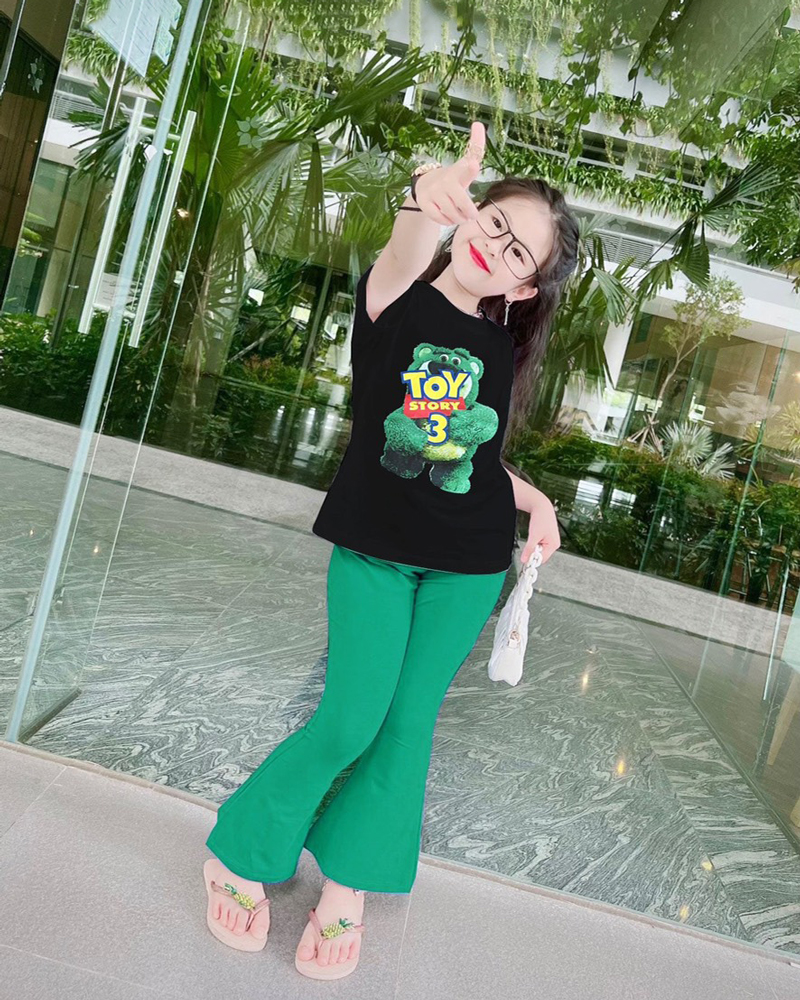 Bộ thun quần loe hình gấu