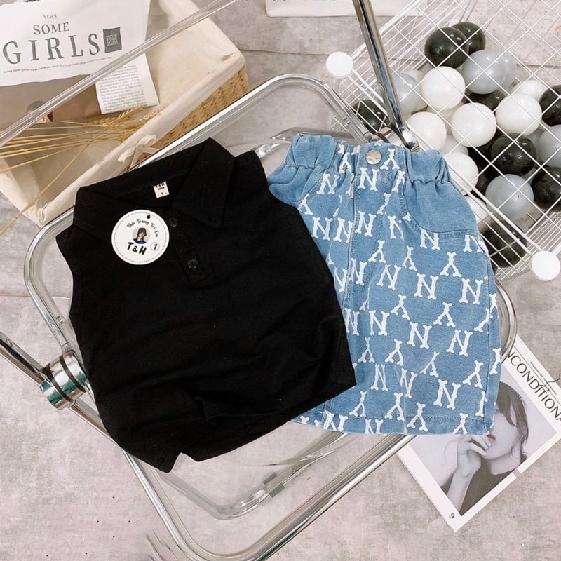 Set váy jean có cổ