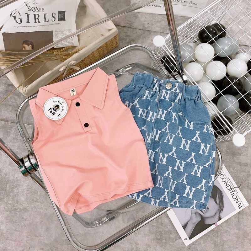 Set váy jean có cổ