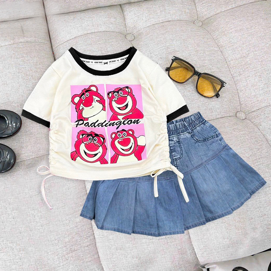 Set váy jean gấu dâu