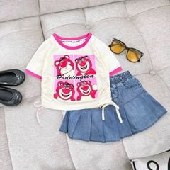 Set váy jean gấu dâu