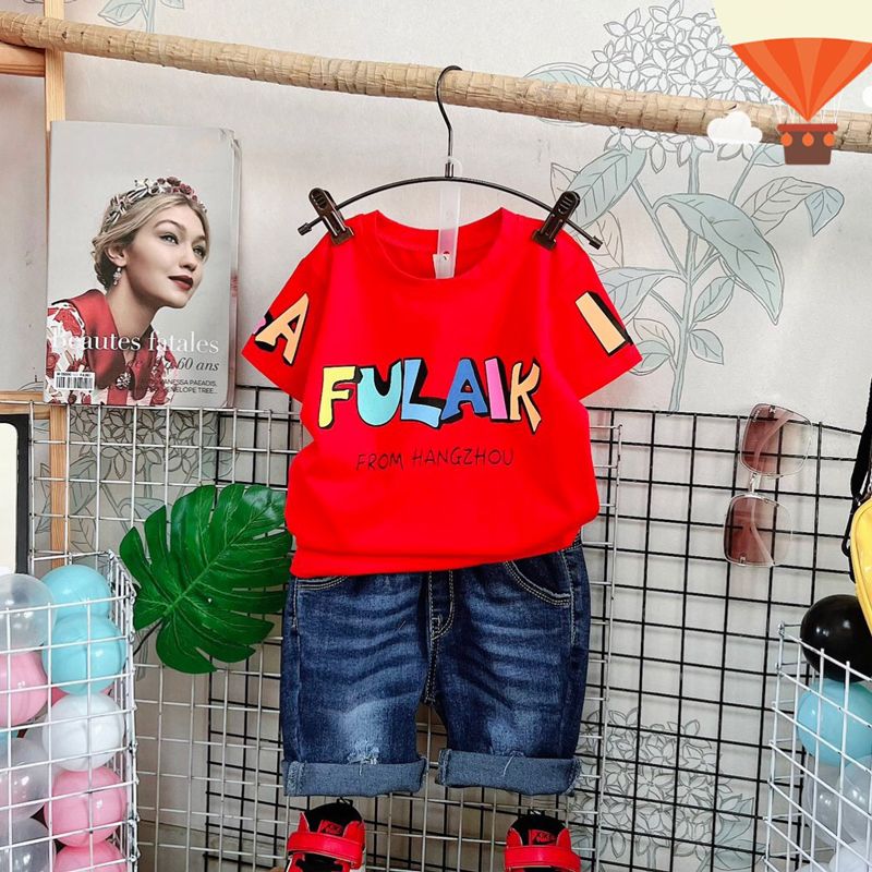 Bộ jean bé trai chữ FULA