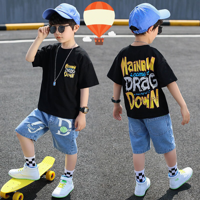 Bộ jean bé trai chữ Mainow