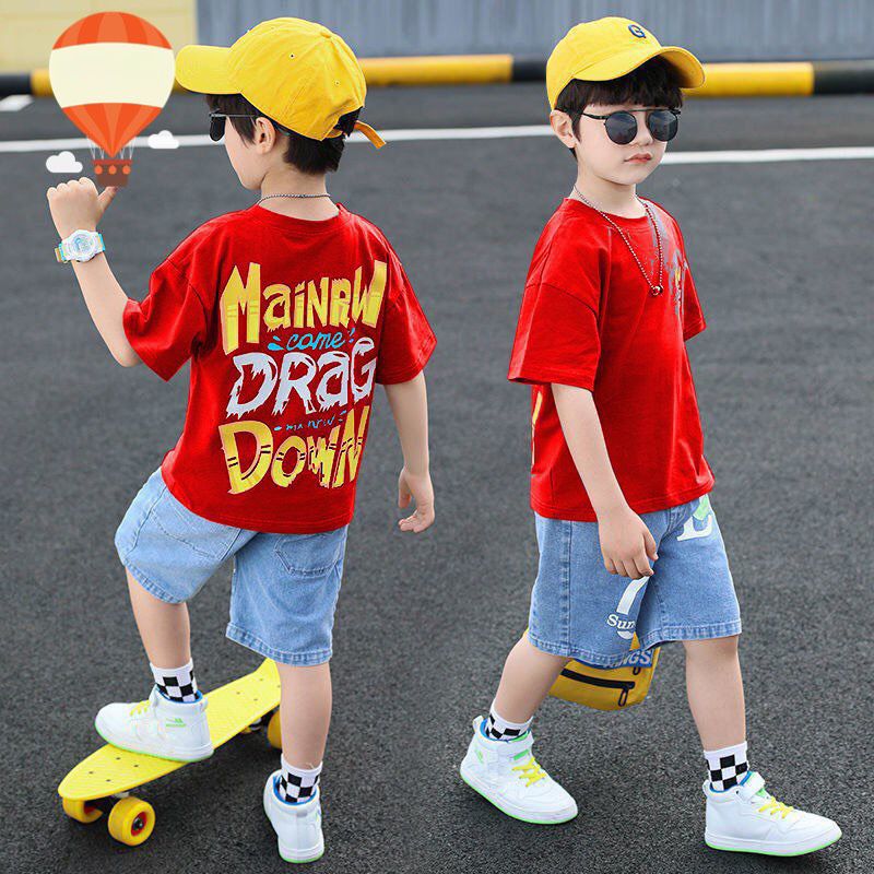 Bộ jean bé trai chữ Mainow