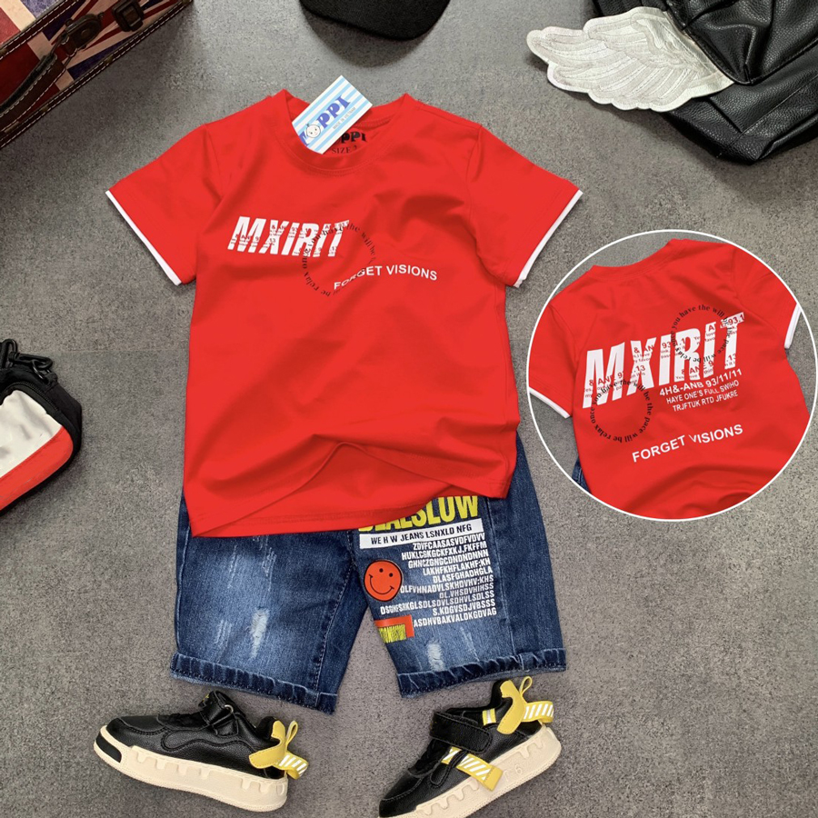 Bộ jean bé trai chữ Mxirit
