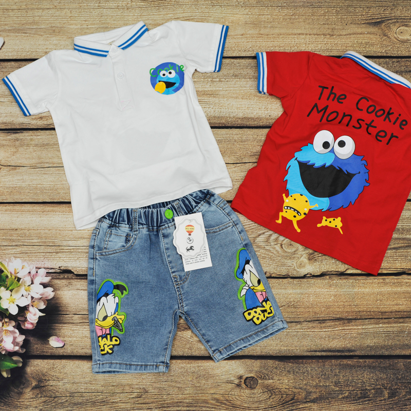 Bộ jean bé trai cổ trụ Elmo