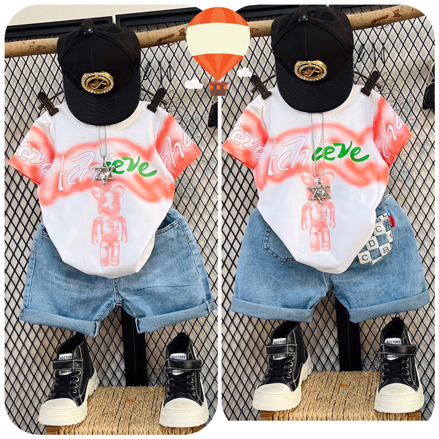 Bộ jean bé trai gấu loang