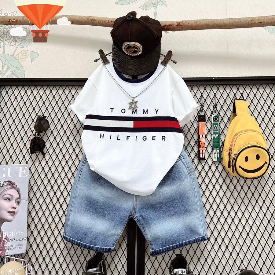 Bộ jean bé trai chữ Tommy