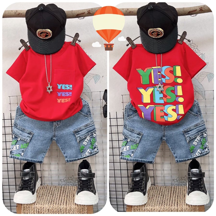 Bộ jean túi hộp chữ Yess