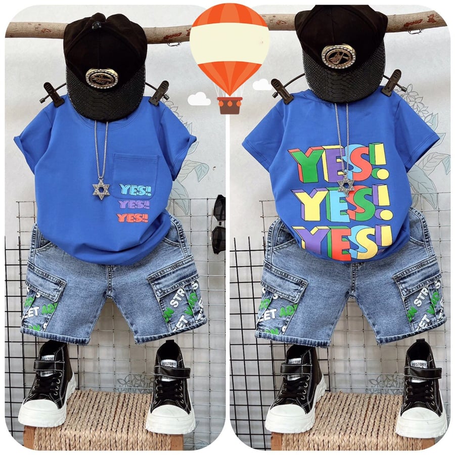 Bộ jean túi hộp chữ Yess