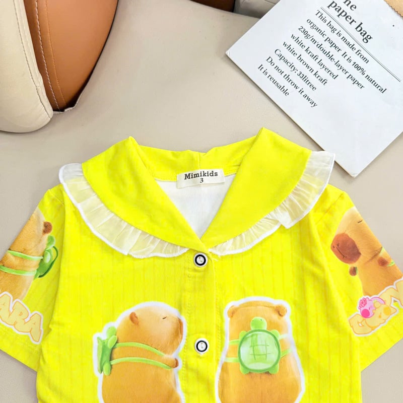 Pijama bé gái thun lạnh cổ bèo