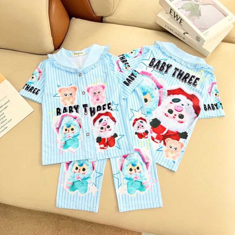 Pijama bé gái thun lạnh cổ bèo