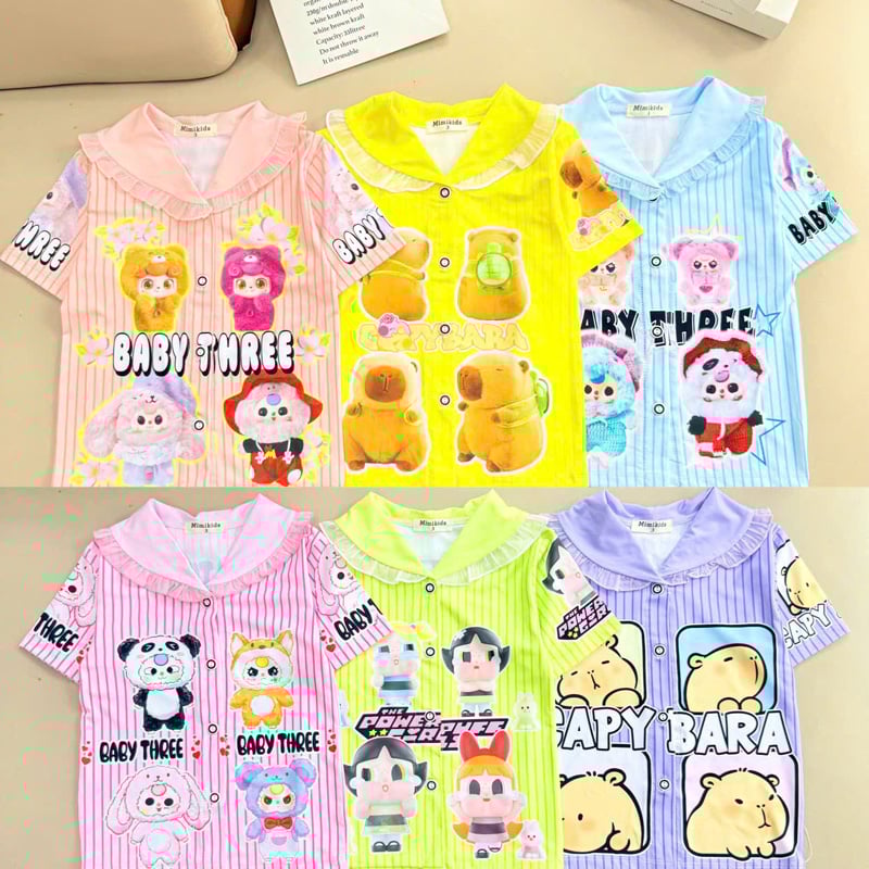 Pijama bé gái thun lạnh cổ bèo