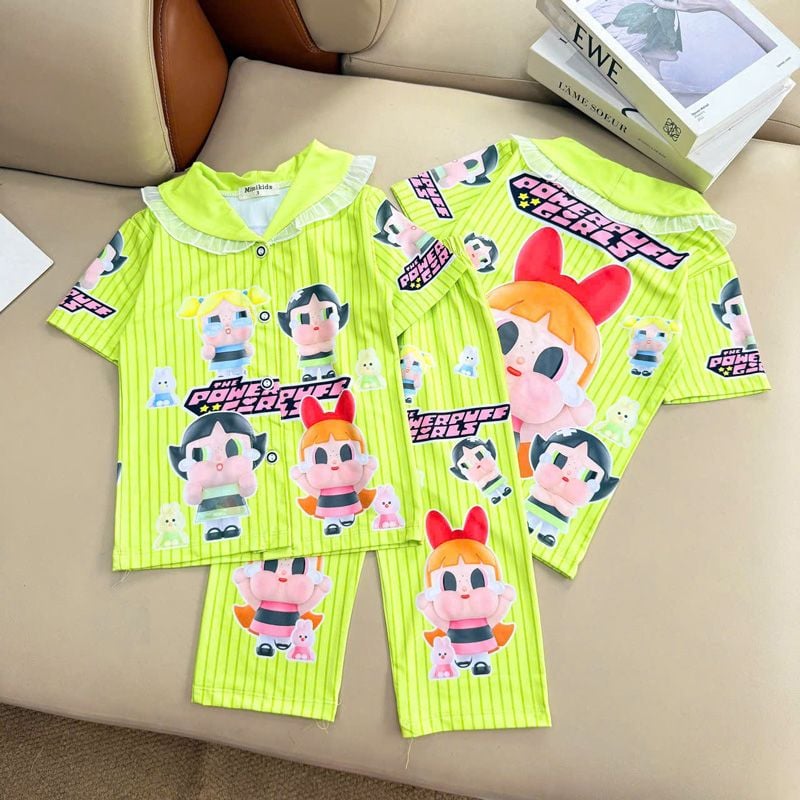 Pijama bé gái thun lạnh cổ bèo