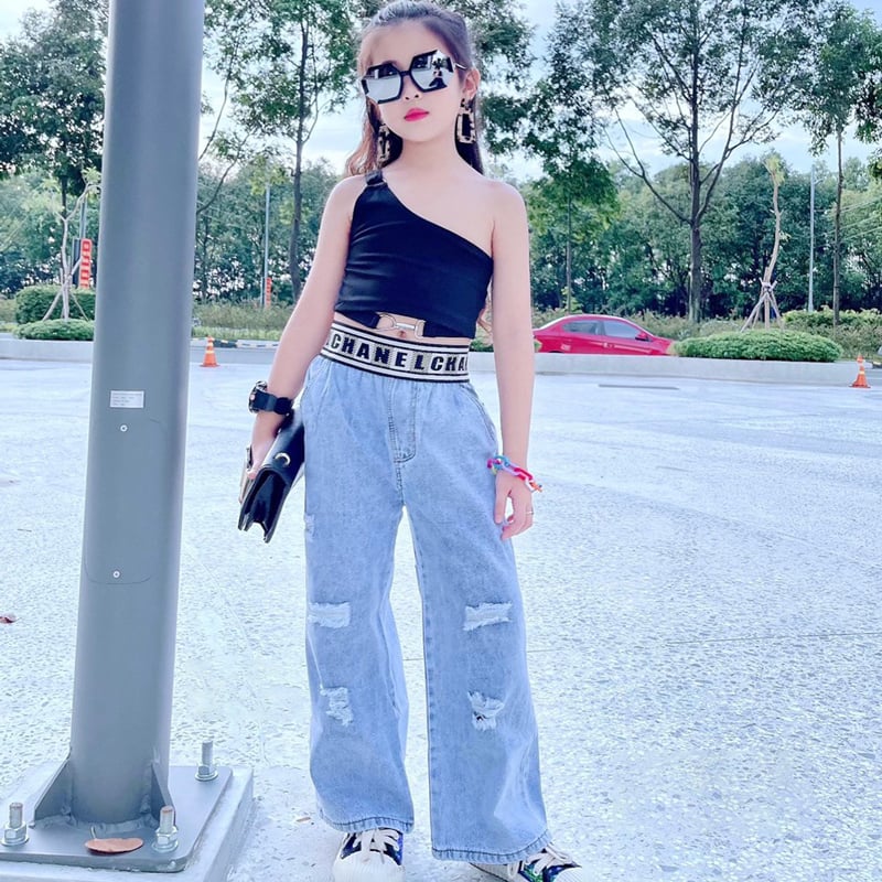 Quần jean lưng bản cào rách bé gái