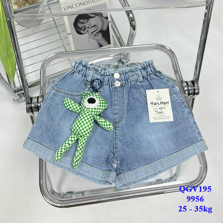 Quần short jean gấu caro xanh 9956