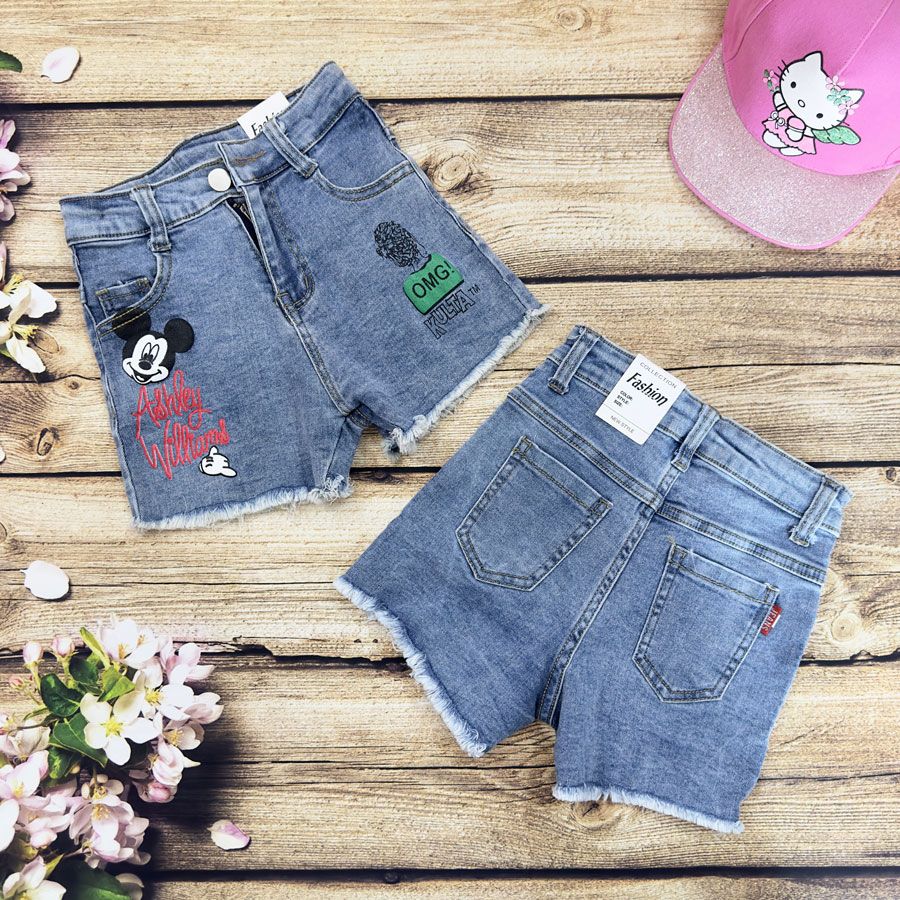 Quần short jean bé gái mickey