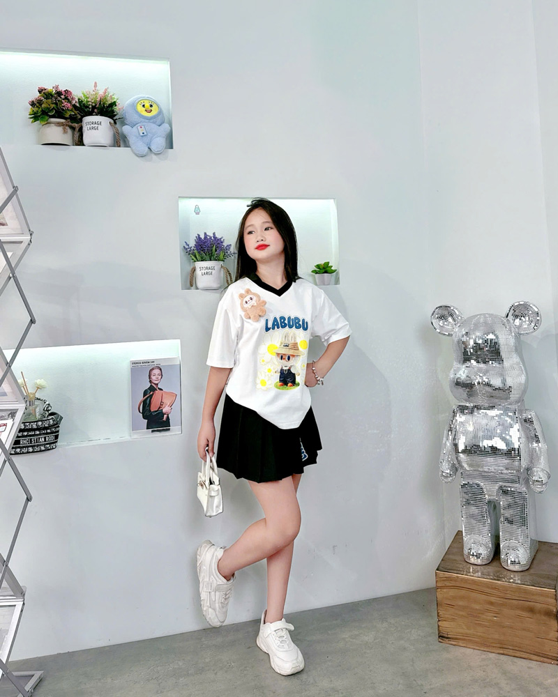 Set váy bé gái Labubu kèm gấu