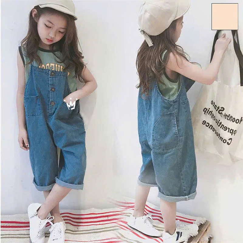 Set yếm jean bé gái quần ngố
