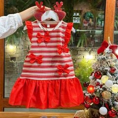 Đầm bé gái sọc nơ kèm cài Noel